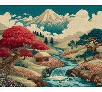 Paisaje Latch Hook Rug Kit Árboles En Flor Y Montañas Nevadas Kits De Ganchillo Para Alfombras Grandes Para Adultos Y Principiantes，Kit De Crochet Diy Tapices，Bordado Para Cojines De So 35x46in