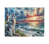 Paisaje Marino Faro costero Rompecabezas 500 Piezas Cartón para Principiantes Juego Familiar Ejercita La Mente Garantía Reposición Piezas 500 PCS/52×38cm