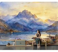 Paisaje Matutino Del Lago Con Figura 250X170Cm Papel Pintado 3D Decoración Mural De La Sala De Estar Dormitorio 3D Wallpaper Sala De Estar La Pared Para Dormitorio Mural