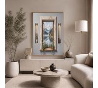 Paisaje Montañoso Del Lago Modernos Cuadros Decoracion Ventanas Modernas De Mármol Cuadro Y Láminas Grande Gris Lienzos Decorativos De Pared Para Comedor Salon Dormitorios 40X50Cm, Sin Marco