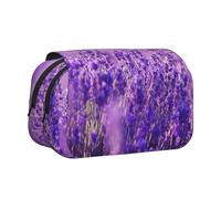 Paisaje Morado con Flores de Lavanda Estuche para lápices portátil con Doble Concha y Cremallera