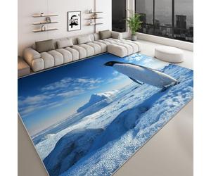 Paisaje natural 100 x 160 cm alfombra moderna para sala de estar, suave y moderna, antártica, iceberg, animal, pingüino, impresa, alfombra antideslizante para comedor, dormitorio, pasillo, oficina