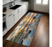 Paisaje Natural Alfombra de Cocina 50 x 80 cm Atardecer en River Rocks Antideslizante y Lavable, Camino Multiusos Resistente al Desgaste, Antimanchas, Ideal para Bajo Fregadero y Fogones