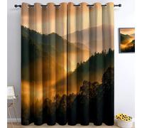 Paisaje Natural Cortinas Opacas 2 Piezas 117An x 229Al cm Amanecer Grandes Montañas Humeantes, Color Naranja Cortinas Opacas con Ojales Aislantes Térmicos, para Sala De Estar Dormitorio Cocina
