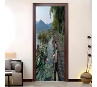 Paisaje Natural De Un Lago De Lotos Autoadhesivo Vinilos Para Puertas, Verde Autoadhesivo Adhesivo Fotográfico Para Puerta o Pared, Arte Mural Etiqueta Carteles Pegatinas De Pared Diy 86x200 cm