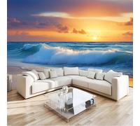 Paisaje Natural El Mar La Puesta De Sol Fotomurales no Tejido Color Naranja, 450 x 280 cm Papel Pintado Decoración de Pared moderna, Murales póster efecto 3D, Decorativos Murales para Dormitorio Salón