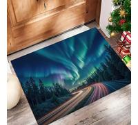 Paisaje Natural Felpudo Antideslizante - 40 x 60 cmLas Magníficas Auroras Boreales Trampa de Tierra Felpudo Exterior e Interior para Entrada Limpia - Fácil de Cuidar - Azul Verdoso