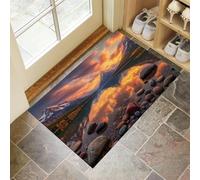 Paisaje Natural Felpudo Antideslizante - Magnífico Cielo Nubes Trampa de Tierra Felpudo Exterior e Interior para una Entrada Limpia - Fácil de Cuidar - Color Naranja