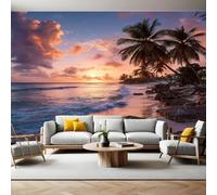 Paisaje Natural Fotomurales Árboles de coco en Sunset Beach Murales Papel Pintado Salon 350 x 250 cm Tejido No Tejido Papel Tapiz Fotográfico Sala Cuarto Oficina Salón Hotel