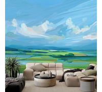 Paisaje Natural Murales De Papel Pintado 400 x 280 cm, Fotomurales Pared Tejido No Tejido Pintura Al Óleo Montaña Prado Verde Decorativos Murales póster para Dormitorio Salón TV Pared