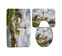 Paisaje Náutico De La Costa De Las Olas del Océano, Cape Tower Rock Town Alfombra Baño De 3 Piezas Antideslizante Inodoro Cubierta De Tapa Absorbente Tapa De Inodoro para Casa Ducha Inodoro