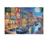 Paisaje Nocturno de Ciudad de Canales de Venecia Puzzle 300 Piezas Hogar Decoración Elegante Rompecabezas para Hombres Y Mujeres 3D DIY Creativo Aliviar Estrés Desafío Intelectual 300 PCS