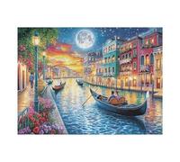 Paisaje Nocturno de Ciudad de Canales de Venecia Puzzles 500 Piezas Moderno Minimalista Rompecabezas Familiar para Adultos 3D Maquetas Construir Aliviar Estrés Decorativo 500 PCS