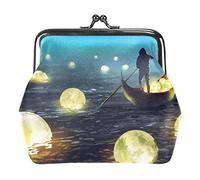 Paisaje Nocturno de un Hombre remando en un Barco Monedero Monedero Bolsa Bolsa de Cambio Regalos para Mujeres Niños Niñas Titular de la Llave