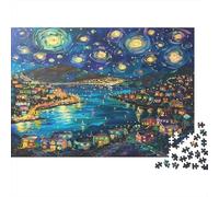 Paisaje Nocturno Estrellado a Orillas del Río Puzzle de 1000 Piezas Papel para Adultos Vista Artística Noche Familia Relajante Regalo 70x50cm/1000pcs