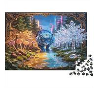 Paisaje Nocturno Fantástico Puzzle de 1000 Piezas Papel Puzzle para Adultos Río Encantado Bosque Luminoso Relajación Decoración Hogar Diversión en Familia 70x50cm/1000pcs