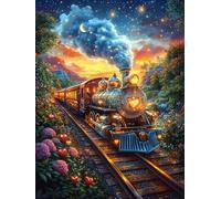 Paisaje Nocturno: Tren de Vapor Puzzles 1000 Piezas Decorativo Hogar Mitos fantásticos Obra De Arte Rompecabezas Familiar para Adultos Desafío Intelectual DIY Creativo 1000 PCS
