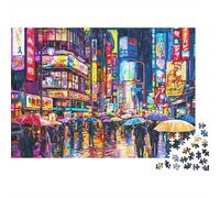 Paisaje Nocturno Urbano Puzzle para Adultos Puzzle de 1000 Piezas Calle Neón Relajación Conciencia Hogar 52x38cm/1000pcs