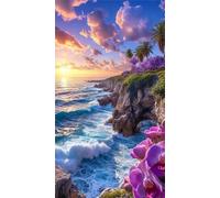 Paisaje rocoso costero Diamond Painting para Adultos,5D Round Drill diamond painting kit completo,DIY Strass Diamante Bordado Cristal Punto de Cruz Painting para Hogar Pared Decoración 30x70 cm