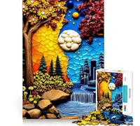 Paisaje Surrealista con Cascada y Adolescentes en la Ciudad Rompecabezas de 1000 Piezas Juguete para ejercitar la Mente Juego en Grupo Corte de precisión Regalo Ideal para Festivales 50x75cm
