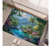 Paisaje tropical Ríos, selvas, flores Felpudo Entrada Casa 40 x 60 cm, Alfombra Antideslizante y Lavable en Lavadora, Alfombra Atrapapolvo Absorbentes para Perro, Entrada, Puerta, Pasillo Verde