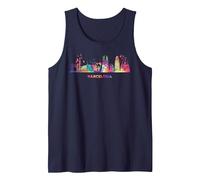 Paisaje Urbano Colorido de Barcelona Camiseta sin Mangas, Hombre, Azul Marino, XXL