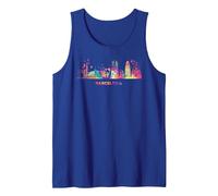Paisaje Urbano Colorido de Barcelona Camiseta sin Mangas, Hombre, Azul Real, XXL