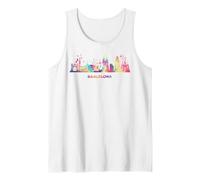Paisaje Urbano Colorido de Barcelona Camiseta sin Mangas, Hombre, Blanco, XL