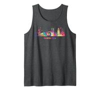 Paisaje Urbano Colorido de Barcelona Camiseta sin Mangas, Hombre, Jaspeado Oscuro, XXL