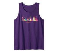 Paisaje Urbano Colorido de Barcelona Camiseta sin Mangas, Hombre, Morado, XXL
