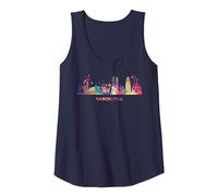 Paisaje Urbano Colorido de Barcelona Camiseta sin Mangas, Mujer, Azul Marino, S