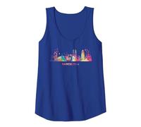 Paisaje Urbano Colorido de Barcelona Camiseta sin Mangas, Mujer, Azul Real, XXL