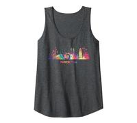 Paisaje Urbano Colorido de Barcelona Camiseta sin Mangas, Mujer, Jaspeado Oscuro, XL