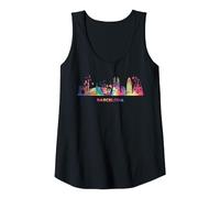 Paisaje Urbano Colorido de Barcelona Camiseta sin Mangas, Mujer, Negro, S