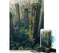 Paisaje Urbano Cubierto de vegetación la Naturaleza reclama Las ruinas urbanas Rompecabezas para Adultos de 1000 Piezas Juguete de lógica Resistente Alivio de la tensión Bordes Transparentes