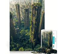 Paisaje Urbano Cubierto de vegetación la Naturaleza reclama Las ruinas urbanas Rompecabezas para Adultos de 1000 Piezas Mejora la Memoria Ocio Diversión Bordes precisos Un Regalo Encantador (38x52cm)