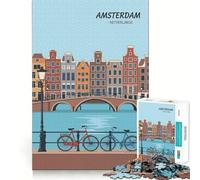 Paisaje Urbano de Ámsterdam,Países Bajos Póster de Viaje Rompecabezas para Adultos de 1000 Piezas Diversión para desarrollar la Memoria Ajuste Estable Sin Piezas Que se muevan Compacto Diversión