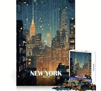 Paisaje Urbano de Nueva York de Noche,Rompecabezas de 1000 Piezas para Adolescentes,Remember Power Serene Escape,Bordes precisos,Regalo de cumpleaños (38x26cm)