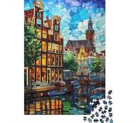 Paisaje Urbano del Canal de Ámsterdam Puzzle de 1000 Piezas Papel para Adultos Arquitectura Colorida Relajación Decoración Familiar Regalo 70x50cm/1000pcs