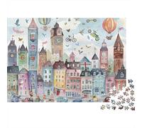 Paisaje Urbano Europeo Puzzle para Adultos Puzzle de 1000 Piezas Globo aerostático Juego de Puzzle 1000 Piezas Decoración Regalo 38x26cm/1000pcs