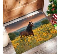 Paisaje Verano Felpudo Antideslizante - Caballos Y Campos Girasoles Trampa de Tierra Felpudo Exterior e Interior para una Entrada Limpia - Fácil de Cuidar - Amarillo
