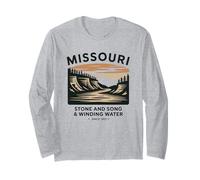 Paisaje Vintage de Missouri con Ríos y Montañas Manga Larga