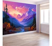 Paisajes Fantasía Papel Pintado Fotográfico, Dibujos Animados Montañas No Tejido Murales 250 X 175 Cm Papel Pintado Con Impresión Hd Púrpura Para Sala Cuarto Oficina - Moderna Decoración De Pared