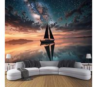 paisajes naturales Flores sobre Fondo de Naranja-azul, Papel Pintado Fotográfico - 200 x 140 cm, Seda Premium Mural Decorativo Velero oceánico para Dormitorio o Salón