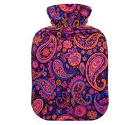 Paisley Boho - Botella de agua caliente púrpura con funda de terciopelo suave, bolsa de agua caliente para compresas frías y calientes, pequeña