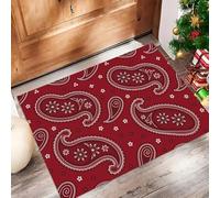 Paisley Clásico Felpudo Antideslizante - 60 x 90 cmLíneas Flores Anacardo Trampa de Tierra Felpudo Exterior e Interior para Entrada Limpia - Fácil de Cuidar - Rojo