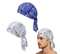 Paisley Cooling Headscarf Cap Set, Breathable Motorcycle Pirate Head Wrap Safety Helmet Liner, Elastic Fit, Men Women (2PCS-e)