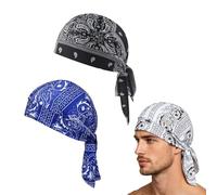 Paisley Cooling Headscarf Cap Set, Breathable Motorcycle Pirate Head Wrap Safety Helmet Liner, Elastic Fit, Men Women (2PCS-d)
