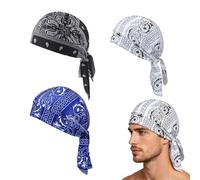 Paisley Cooling Headscarf Cap Set, Breathable Motorcycle Pirate Head Wrap Safety Helmet Liner, Elastic Fit, Men Women (3PCS-a)