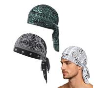 Paisley Cooling Headscarf Cap Set, Breathable Motorcycle Pirate Head Wrap Safety Helmet Liner, Elastic Fit, Men Women (2PCS-b)